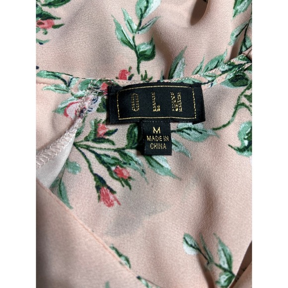 OLM Floral Blouse Peach Pink‎ Roses Print V Neck 3/4 Sleeve Casual Top - Picture 6 of 6